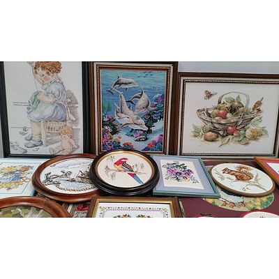 Selection Framed Cross Stitch Works and Craft Accessories