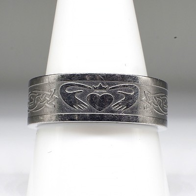 Grey Metal Ring with Celtic Engraving