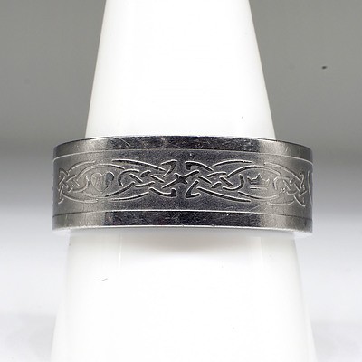 Grey Metal Ring with Celtic Engraving
