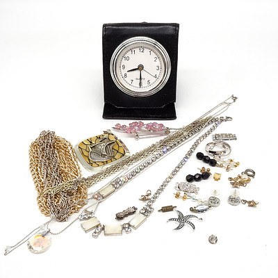 Costume Jewellery and a Quartz Travelling Clock