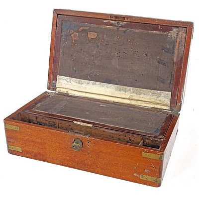 Victorian Brass Bound Mahogany Writing Box, Late 19th Century