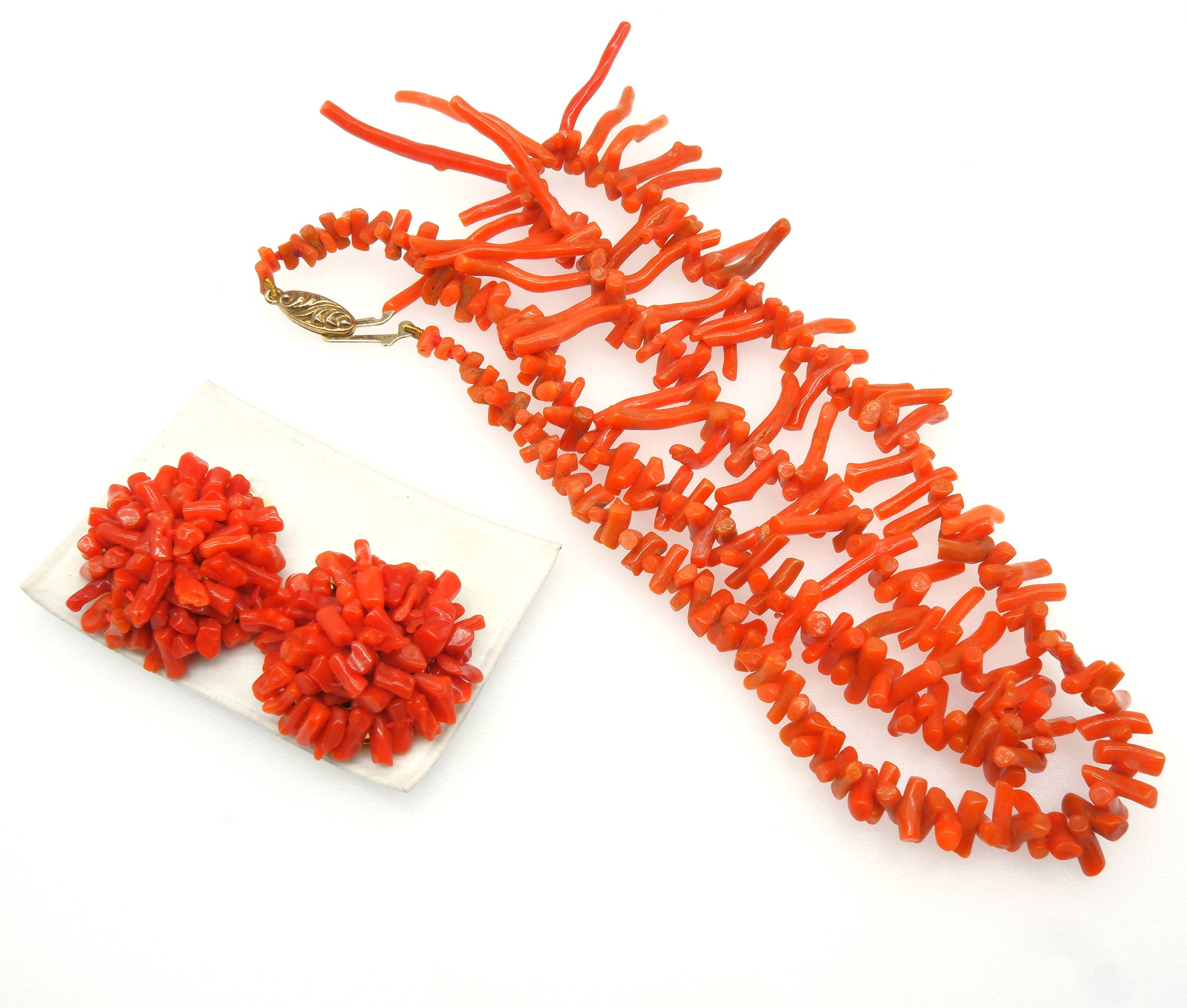 'Natural Stick Coral Necklace and Earrings'