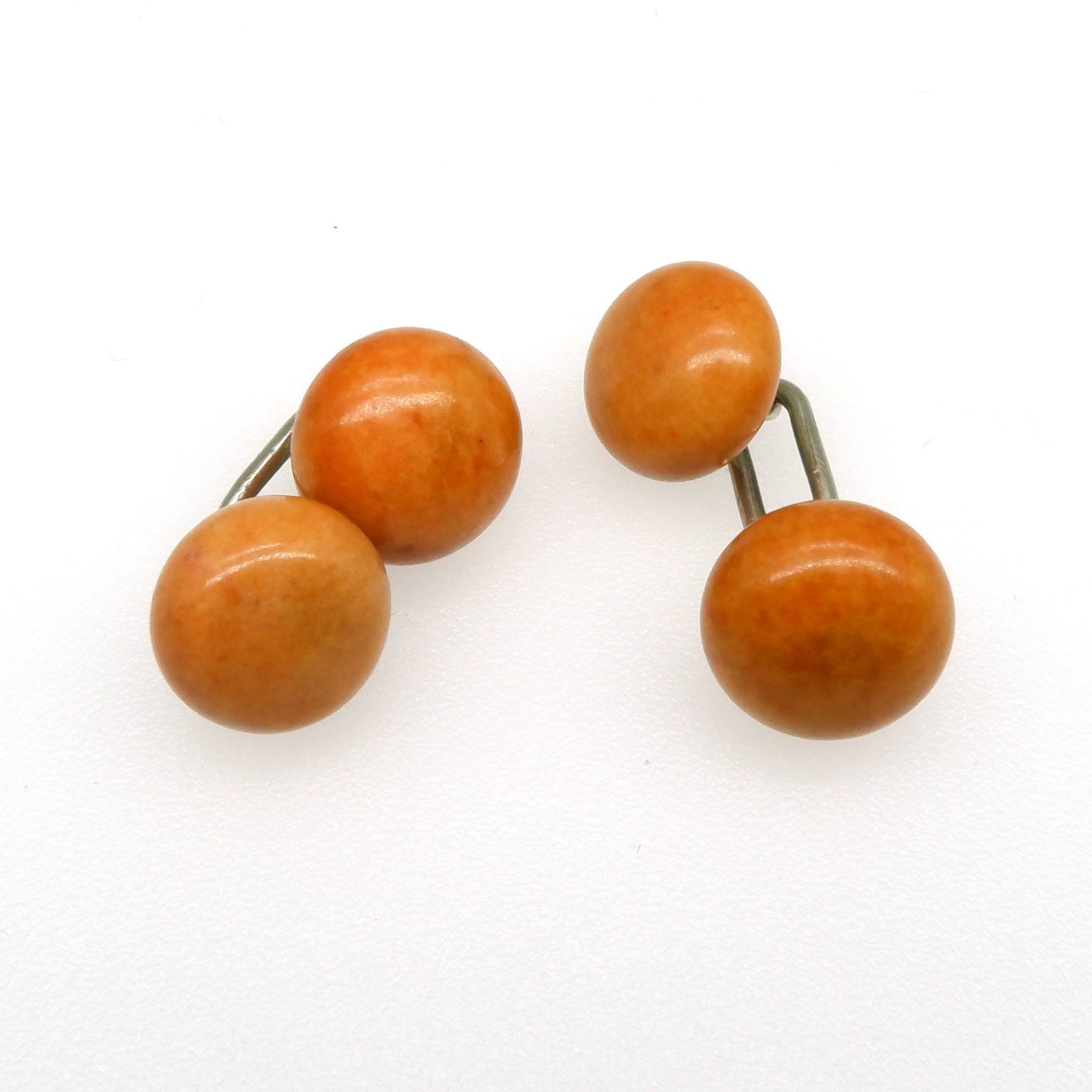 'Sterling Silver Double Ended Cufflinks with Button Shaped Jasper Beads'
