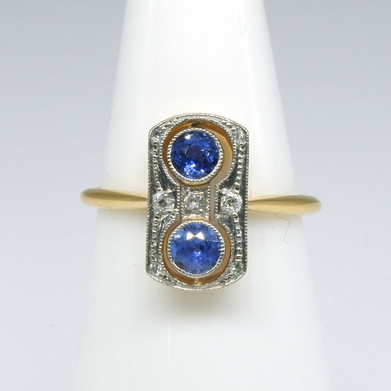 'Art Deco 18ct Yellow and White Gold Sapphire and Diamond Ring'