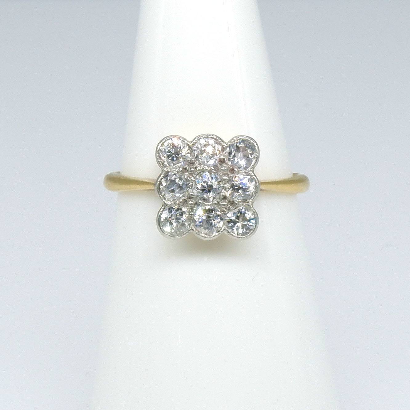'Antique 18ct Yellow and White Gold Ring with Nine Old European Cut Diamonds'