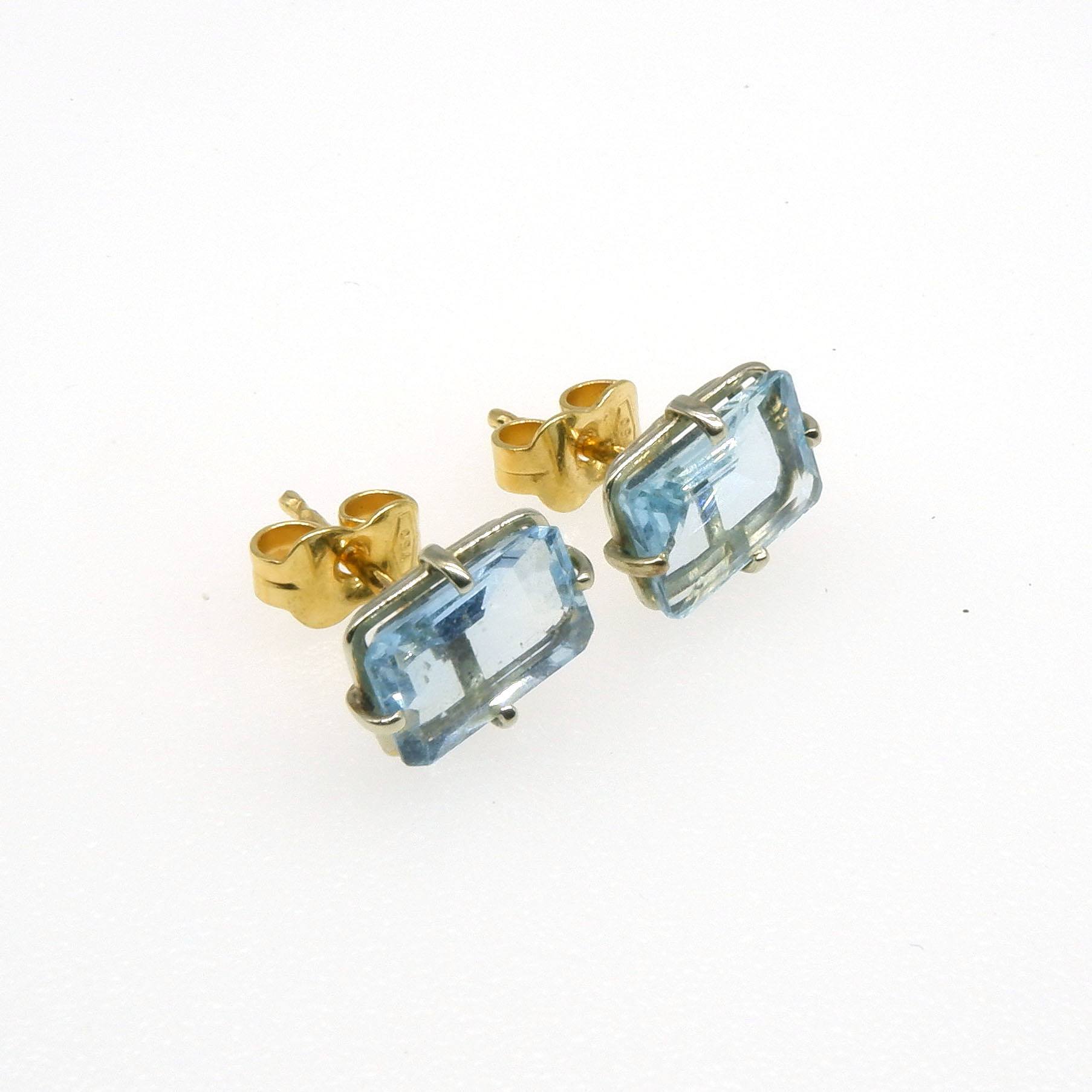 '18ct White and Yellow Gold Earrings with Emerald Cut Medium Aquamarine'