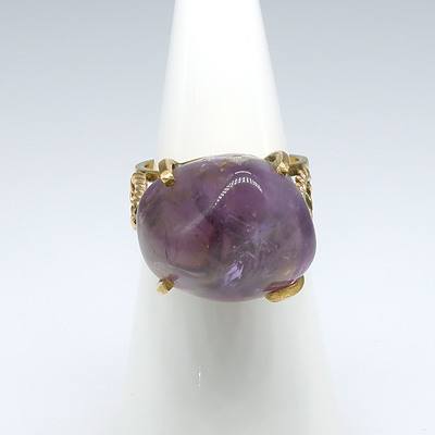 9ct Yellow Gold and Freeform Amethyst Ring in Four Claws