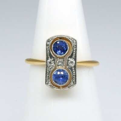 Art Deco 18ct Yellow and White Gold Sapphire and Diamond Ring