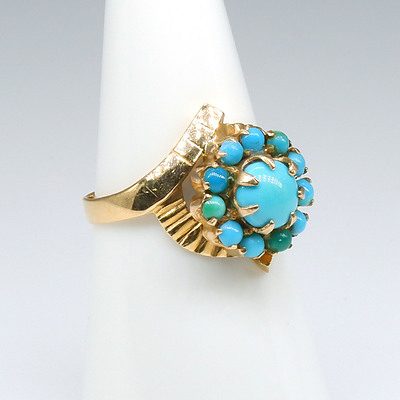 18ct Rose Gold Ring with Round Cluster of Turquoise