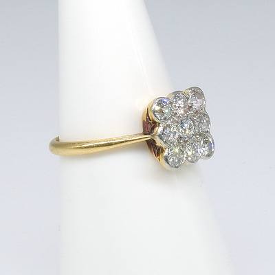 Antique 18ct Yellow and White Gold Ring with Nine Old European Cut Diamonds