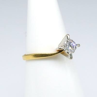 18ct Yellow Gold and Platinum Ring with One Round Brilliant Cut Diamond