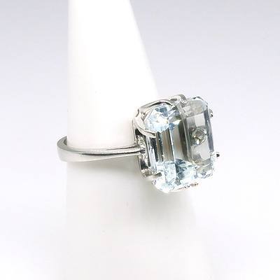 18ct White Gold and Square Emerald Cut Pale Aquamarine Ring