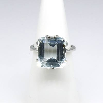 18ct White Gold and Square Emerald Cut Pale Aquamarine Ring