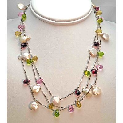 Sterling Silver Necklaces - Set With Drilled Cultured Pearls And Briolette Cut Stones