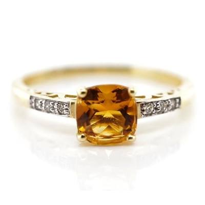 10Ct Gold Citrine & Diamond Ring