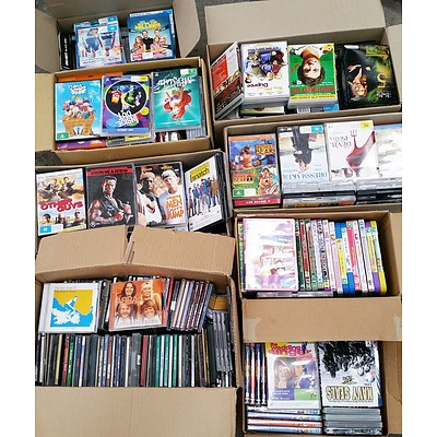Large Bulk Lot of DVD's, Playstation 2 Games, Blue Ray Disc Movies and CD's RRP Over $700