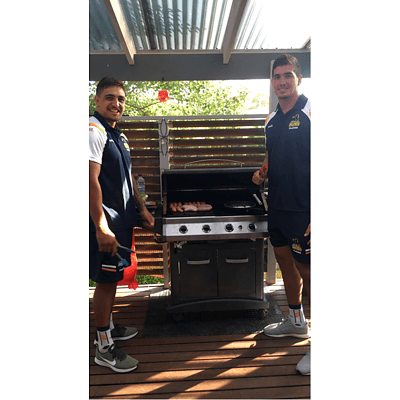 Two Brumbies cook a BBQ at your place