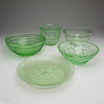 A Group of Depression and Vintage Green Glass Bowls