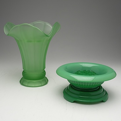 Two Vintage Green Glass Vases with Frogs
