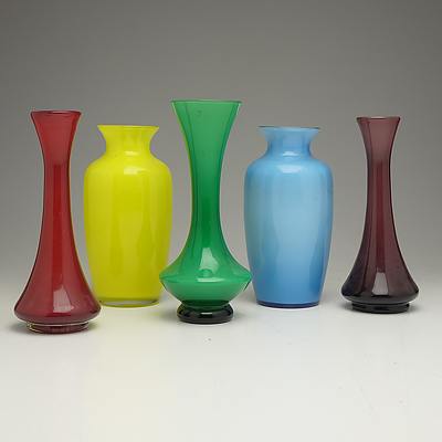 A Group of Retro Coloured Glass Vases