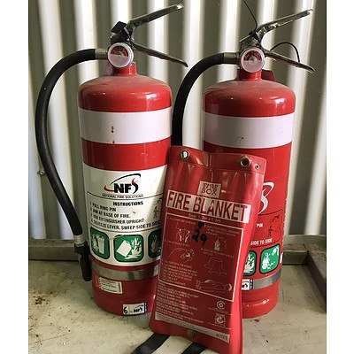 Two Fire Extinguishers & Fire Blanket