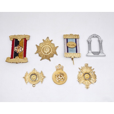 Six George VI RAOB Medallions - Nemo Mortalium Omnibus Horis Sapit and other Pin