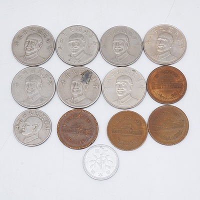 Seven Taiwan 10 Yuan (1981-1993), Four Japan 10 Yen, 1x Japan 1 Yen and 1x Taiwan 5 Yuan