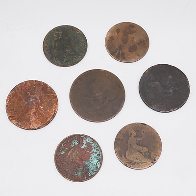 Seven Antique English Pennies and Half Pennies
