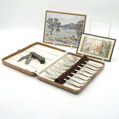 Vintage Rodd Cake Forks, Vintage Pocket Knife, Rolland Mt Ainslie Offset Print 1924 and More