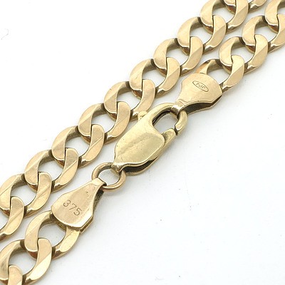 9ct Yellow Gold File Curb Link Bracelet, 7.7g