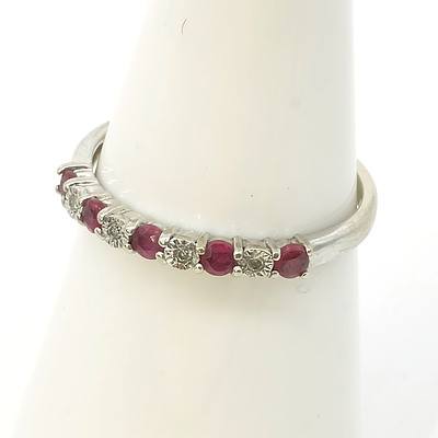 10ct White Gold with Five Round Facetted Rubies and Four Round Single Cut Diamonds
