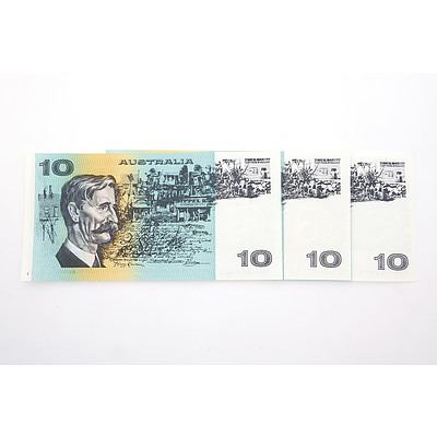 Three Australian $10 Paper Notes, Including Fraser/ Higgins MEV039399, Fraser/Cole MHJ419489 and Fraser/Cole MQQ997263