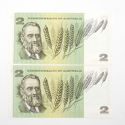 Two Consecutively Numbered $2 Phillips/ Wheeler Paper Notes, GUP838093-GUP838094
