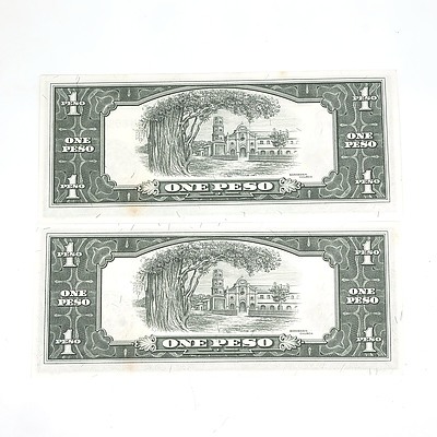Two Consecutively Numbered Central Bank of The Philippines One Peso Notes, XM609466 - XM609467