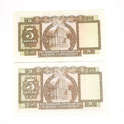 Two Hong Kong and Shanghai Banking Corporation Five Dollar Notes, 359374CQ and 381467EU