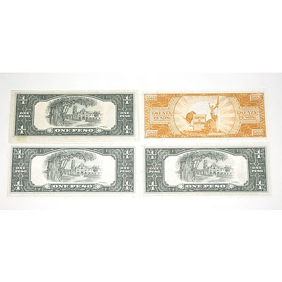 Four Central Bank of The Philippines Notes, Including 20 Pesos DJ799642