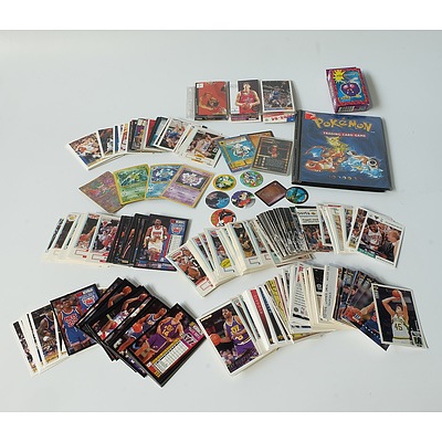 Group of Trading Cards and Collectables Including NBA, Pokémon and Tazos