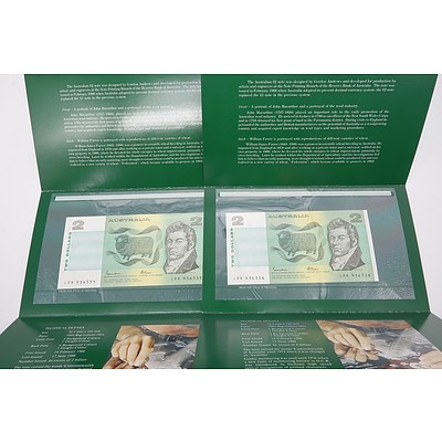 Two Consecutively Numbered $2 Johnston/Fraser Paper Notes with Folders, LPR936225-LPR936226