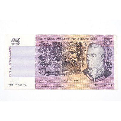 Scarce Commonwealth of Australia $5 Star Note, Phillips/Randall ZNC77692*