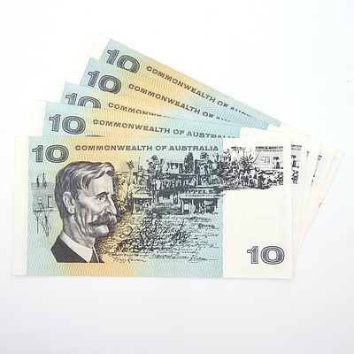 Five Commonwealth of Australia $10 Paper Notes, Including Coombs/ Wilson SBA115300, Coombs/ Randall SEP085418