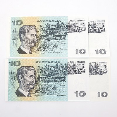 Four Australian $10 Paper Notes, Including Knight/Stone TQK243928, Johnston/ Stone TYY448099 and More