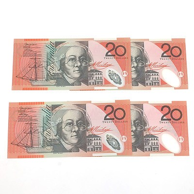 Two Sets of Consecutively Numbered First and Last Prefix 2006 $20 Notes