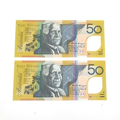 Two 2006 Last Prefix Consecutively Numbered Uncirculated $50 Macfarlane / Henry Polymer Notes, JC06961116 and JC06961117