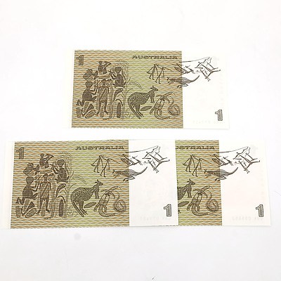 Three Consecutively Numbered Uncirculated $1 Knight / Stone Notes, CXK099450 - CXK099452