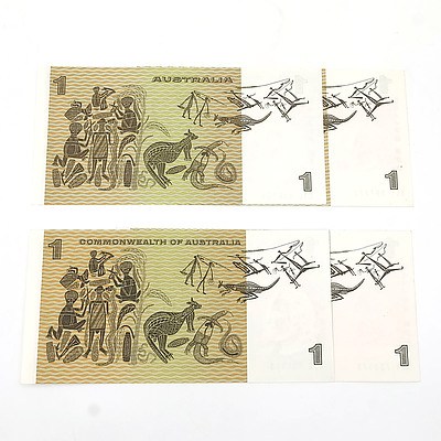 Four Uncirculated $1 Notes, Including Phillips/Wheeler BLE907372 and Coombs/Wilson ADQ391963