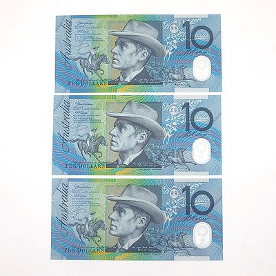 Three Uncirculated $10 Polymer Notes, Including 2003 First and Last Prefix