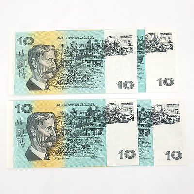 Four Uncirculated $10 Paper Notes, Including Knight/Stone TPN125433 and Fraser/Cole MRR674617