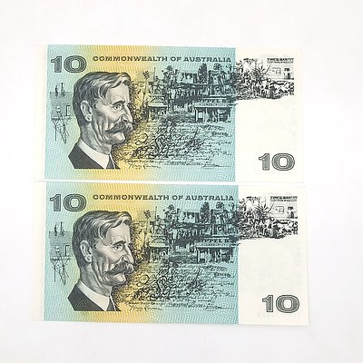 Two Consecutively Numbered Uncirculated $10 Coombs/ Wilson Paper Notes, SAS772527- SAS772528