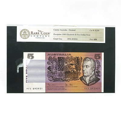 Australian Uncirculated $5 Johnston / Stone Paper Note, PFE893931
