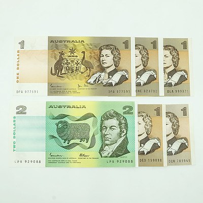 Group Australian paper Notes, Including Johnston/Stone $2 Note LPB929088,